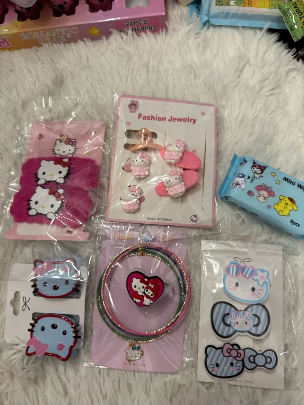 Hello Kitty Kids Hair Accessories hair clips bangles wipes straw topper 18 items